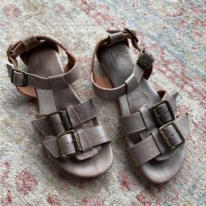 Bed Stu Silver Gray Sandals with Buckle Straps
